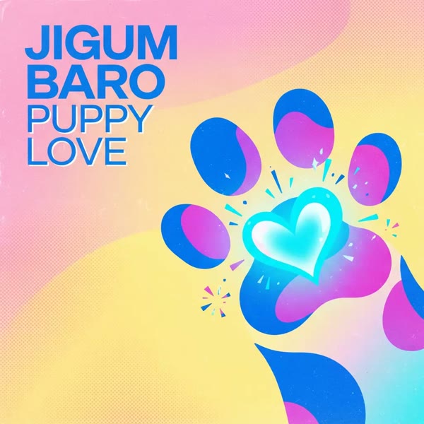 The song's cover: a pink and blue paw with a glowing heart